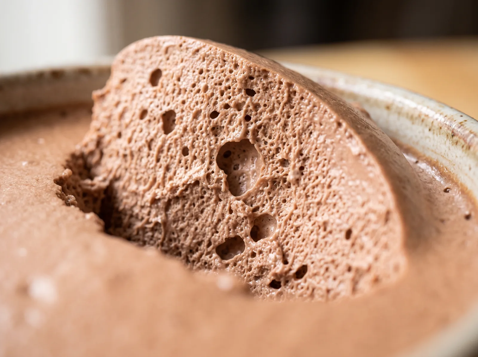 Mousse de chocolate con leche, aireada y llena de burbujas / Milk chocolate mousse, airy and full of bubbles