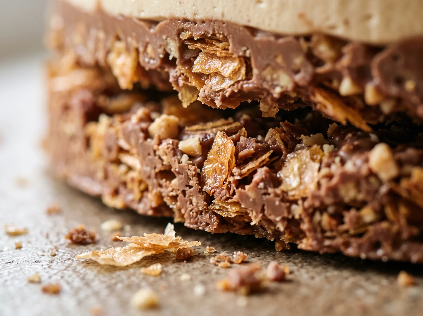 Crujiente de barquillo, praliné y avellana / Crunchy wafer, praline and hazelnut layer